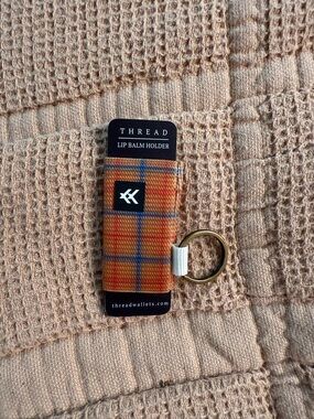 THREAD Orange Plaid Lip Balm Holder Keyring